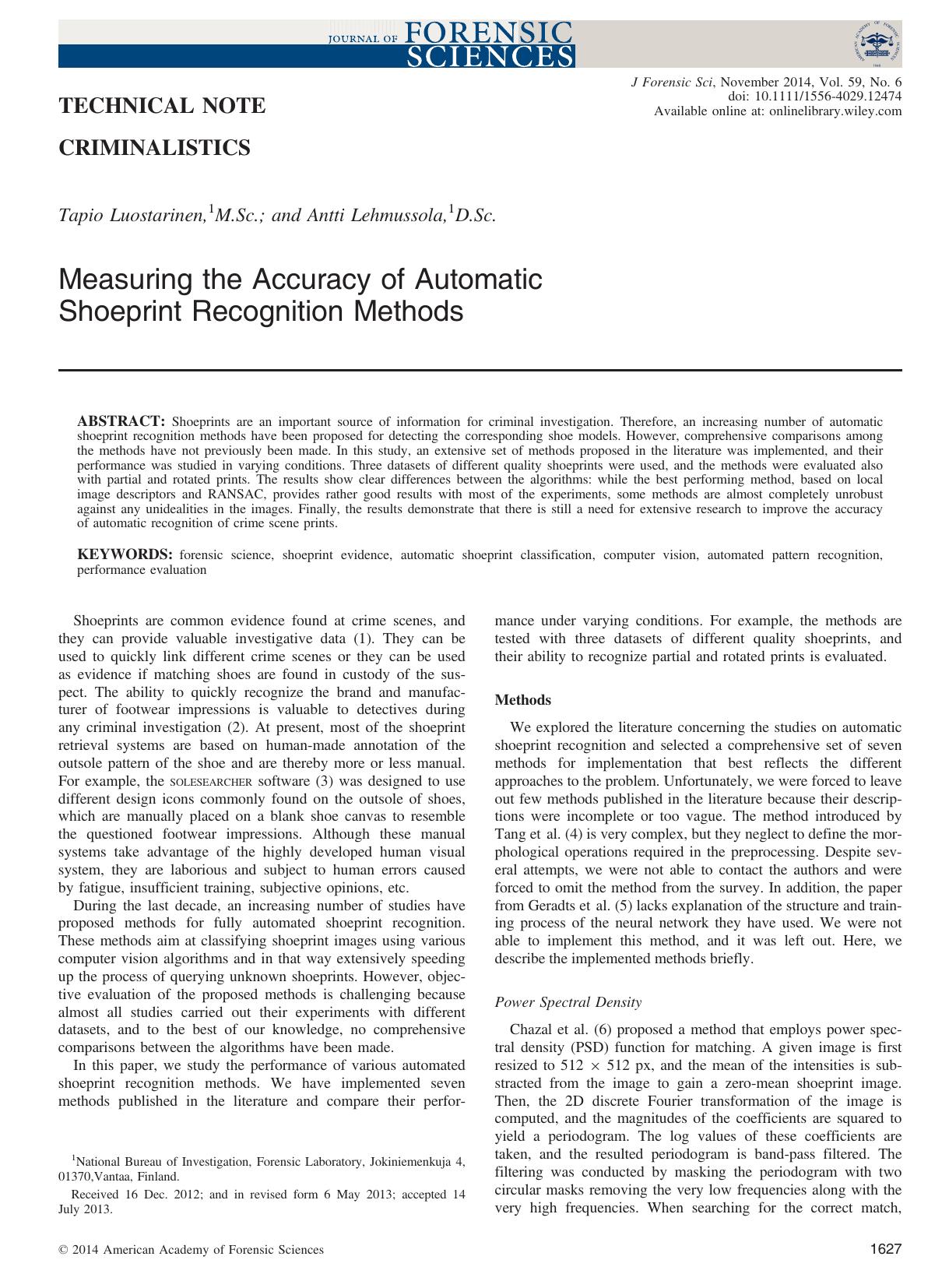 Measuring the Accuracy of Automatic Shoeprint Recognition Methods by Unknown