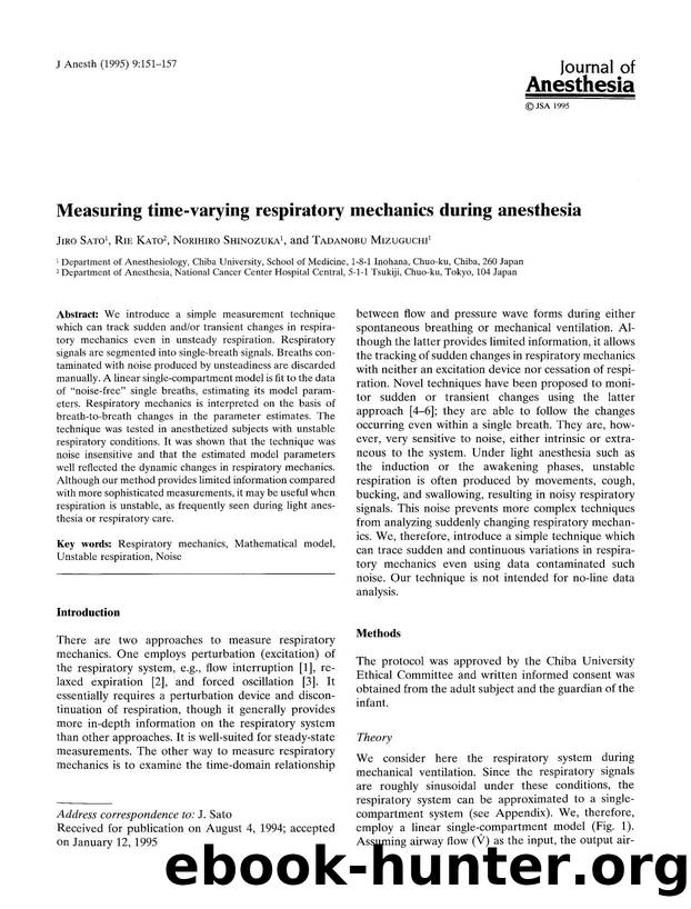 Measuring time-varying respiratory mechanics during anesthesia by Unknown