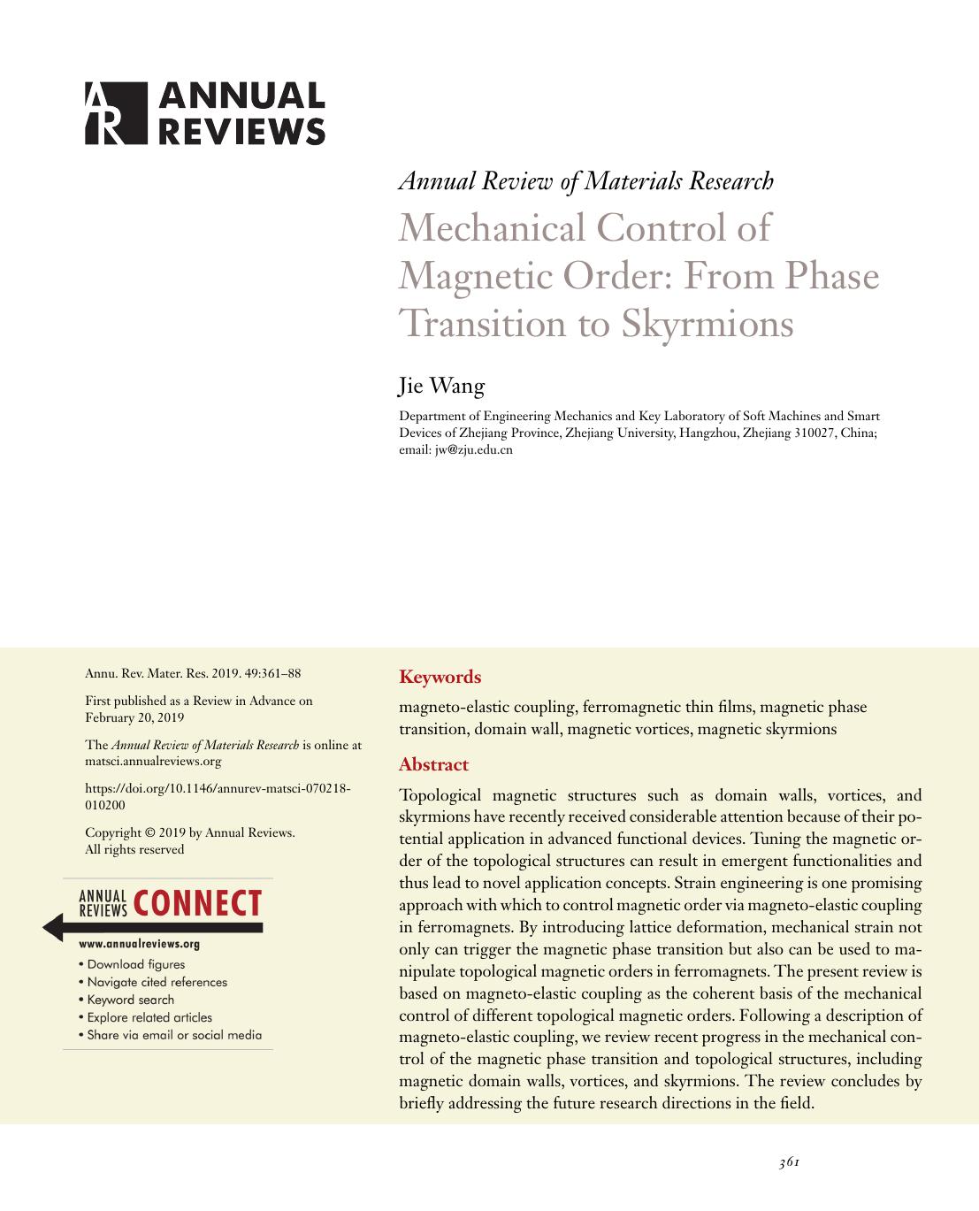 Mechanical Control of Magnetic Order: From Phase Transition to Skyrmions by Jie Wang