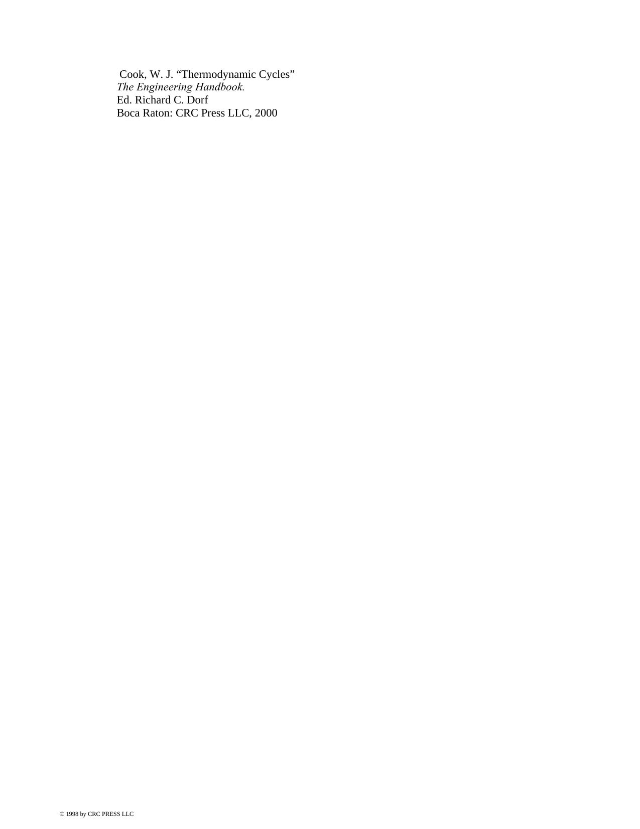 Mechanical Engineering Handbook - Thermodynamic Cycles by William J. Cook