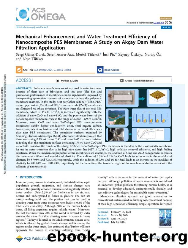Mechanical Enhancement and Water Treatment Efficiency of Nanocomposite PES Membranes: A Study on AkÃ§ay Dam Water Filtration Application by unknow