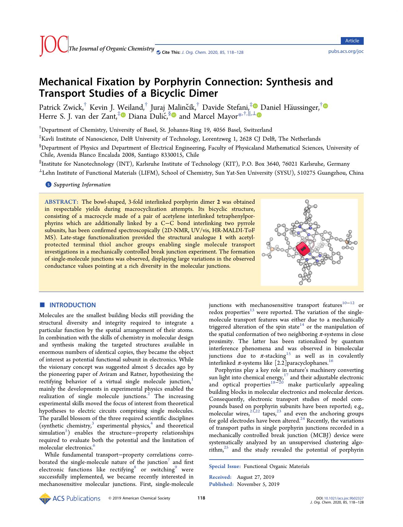 Mechanical Fixation by Porphyrin Connection: Synthesis and Transport Studies of a Bicyclic Dimer by unknow