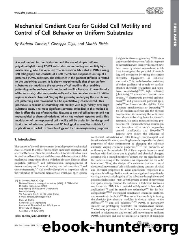 Mechanical Gradient Cues for Guided Cell Motility and Control of Cell Behavior on Uniform Substrates by Unknown