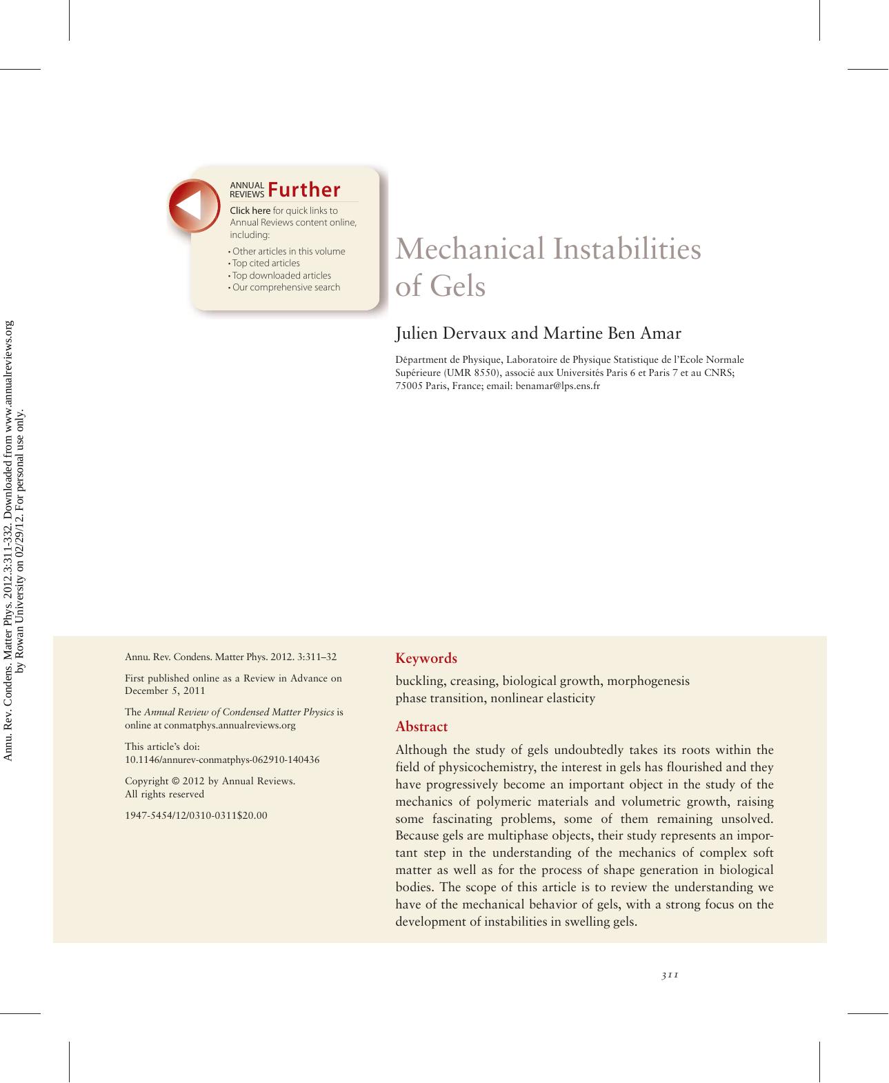 Mechanical Instabilities of Gels by Julien Dervaux & Martine Ben Amar