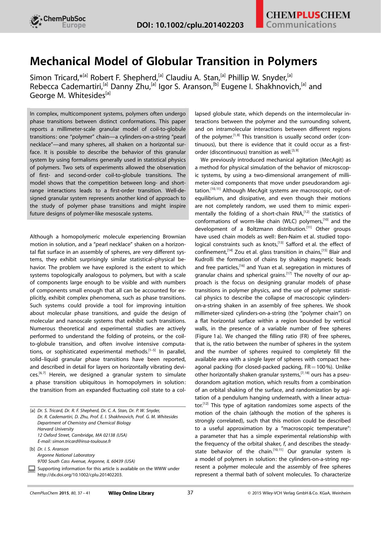Mechanical Model of Globular Transition in Polymers by Unknown