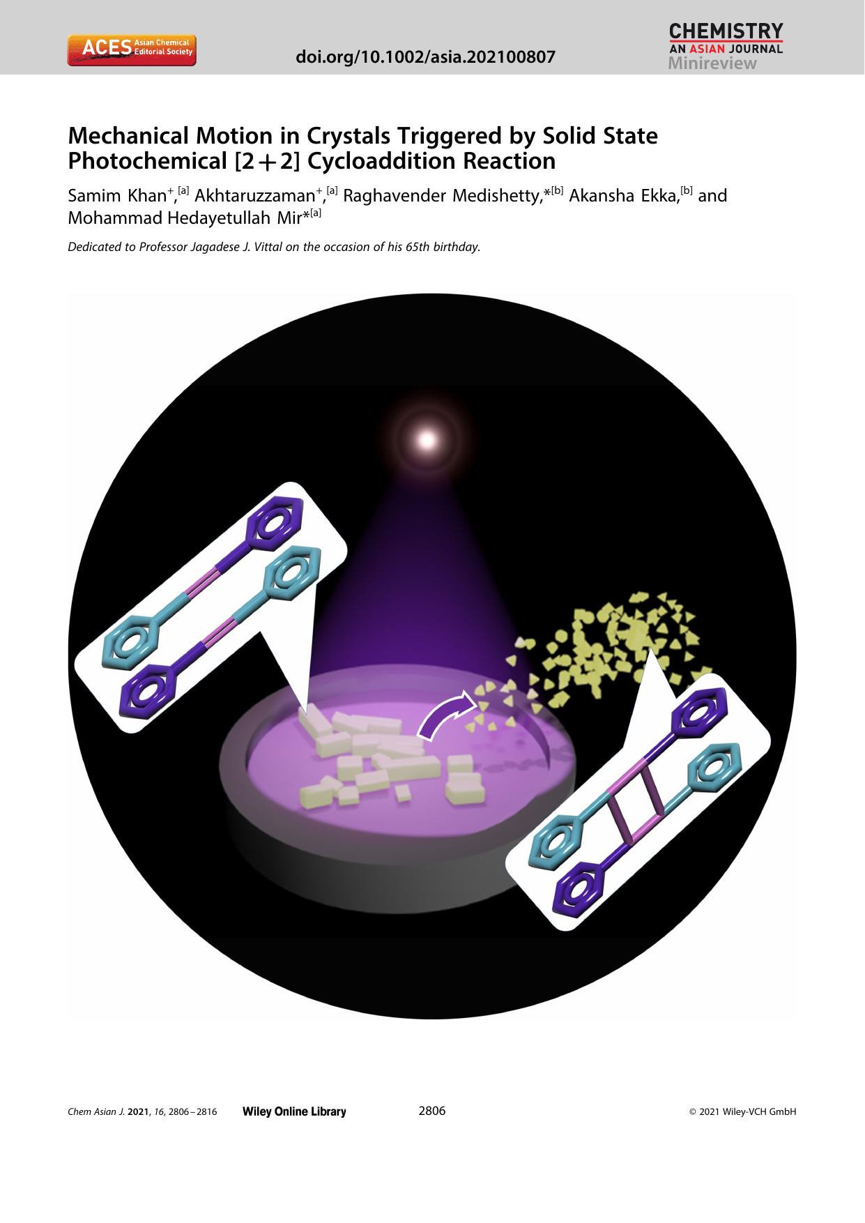 Mechanical Motion in Crystals Triggered by Solid State Photochemical [2+2] Cycloaddition Reaction by Unknown