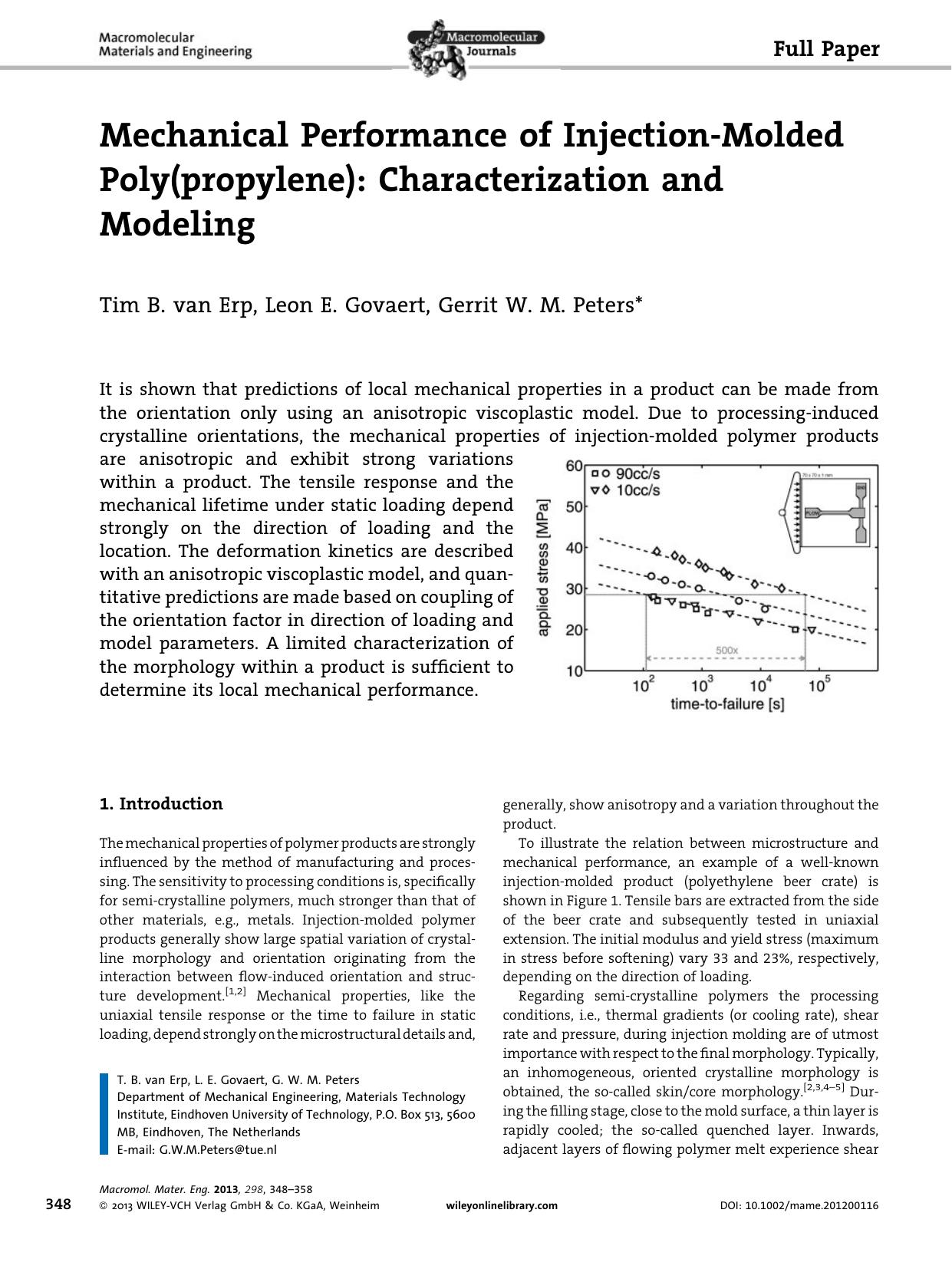 Mechanical Performance of InjectionMolded Poly(propylene): Characterization and Modeling by Unknown
