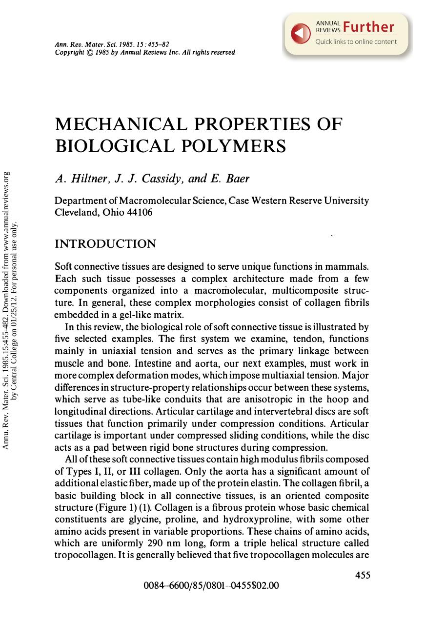 Mechanical Properties of Biological Polymers by A Hiltner J J Cassidy & E Baer