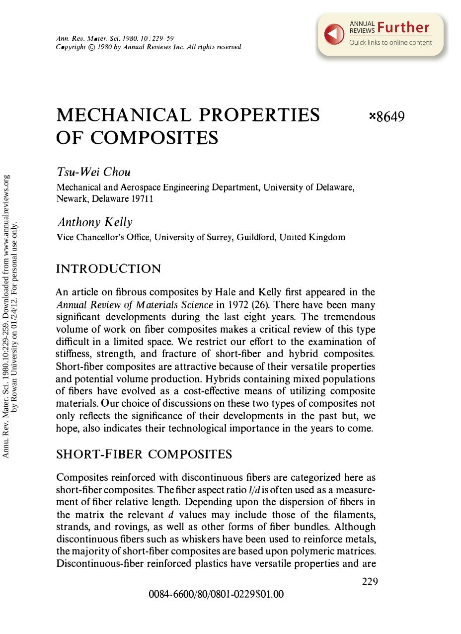 Mechanical Properties of Composites by T Chou & A Kelly