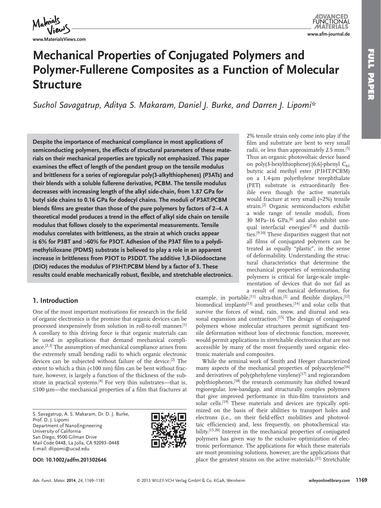 Mechanical Properties of Conjugated Polymers and PolymerFullerene Composites as a Function of Molecular Structure by s-w-270