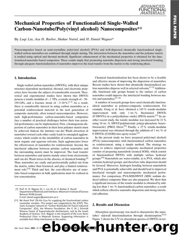Mechanical Properties of Functionalized Single-Walled Carbon-NanotubePoly(vinyl alcohol) Nanocomposites by Unknown