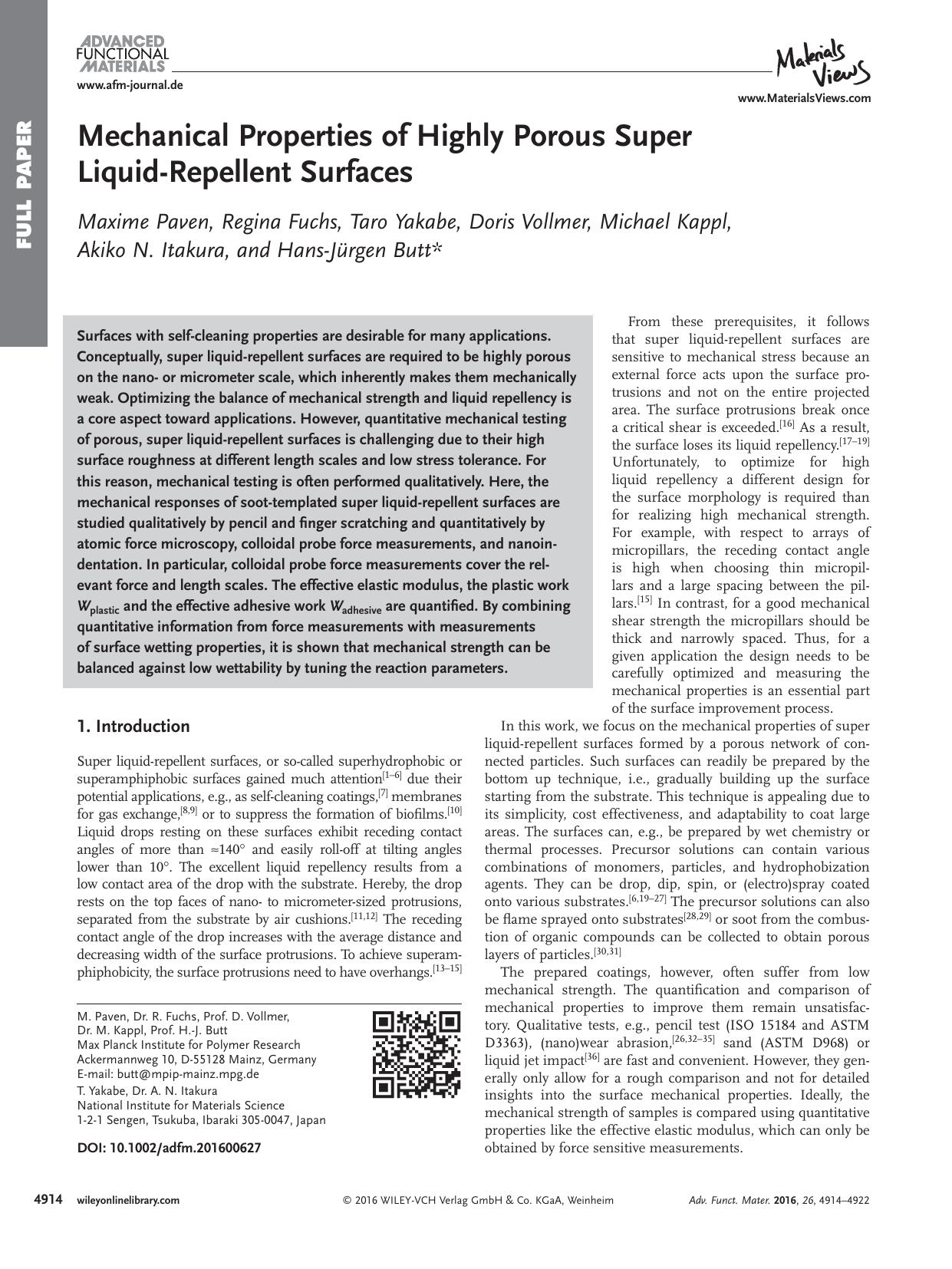 Mechanical Properties of Highly Porous Super Liquid‐Repellent Surfaces by Unknown
