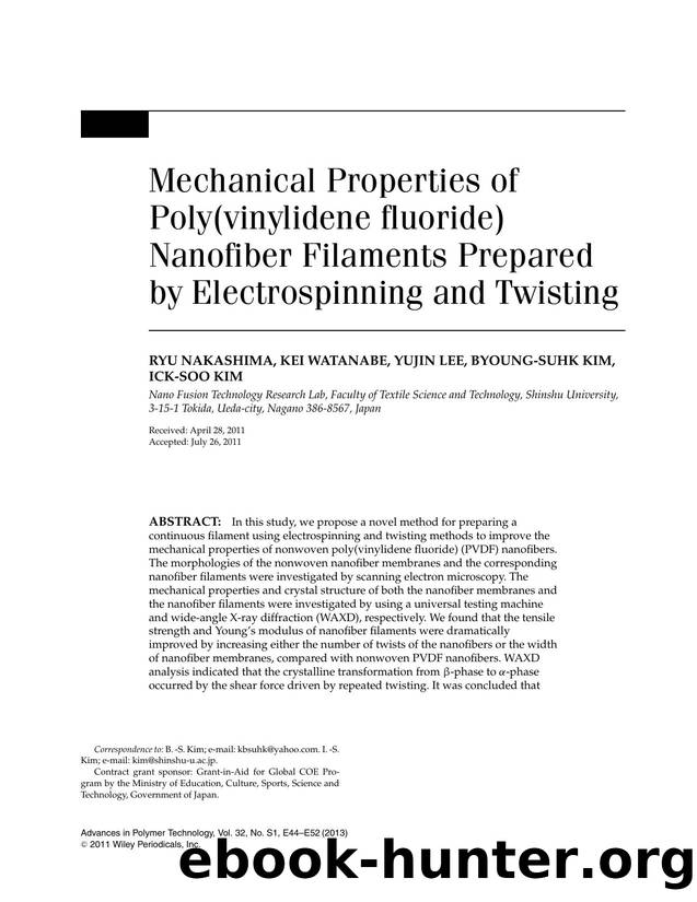 Mechanical Properties of Poly(vinylidene fluoride) Nanofiber Filaments Prepared by Electrospinning and Twisting by Unknown