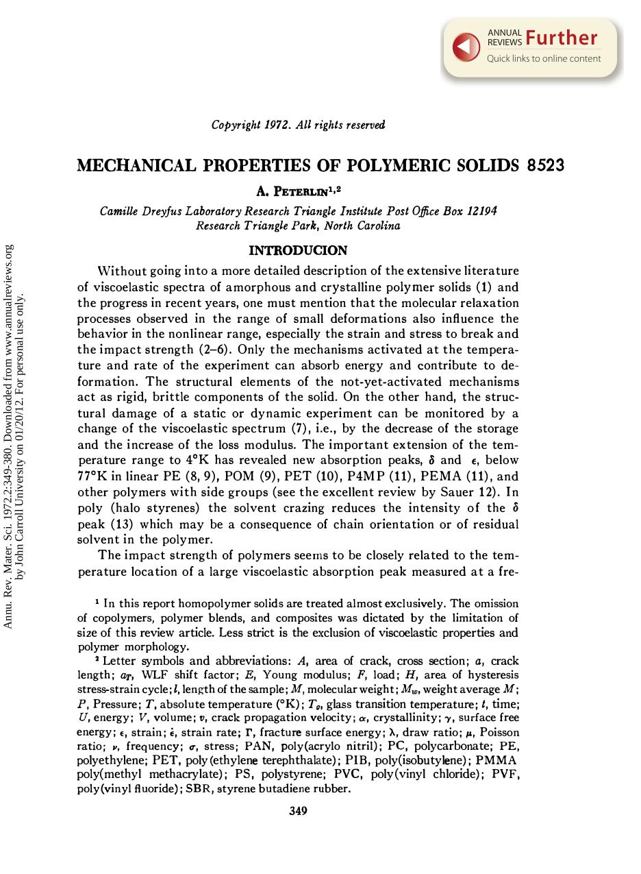 Mechanical Properties of Polymeric Solids by A Peterlin
