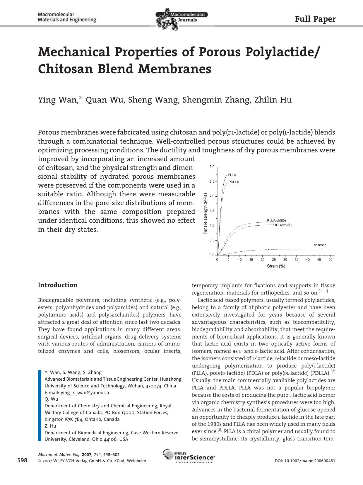 Mechanical Properties of Porous PolylactideChitosan Blend Membranes by Unknown