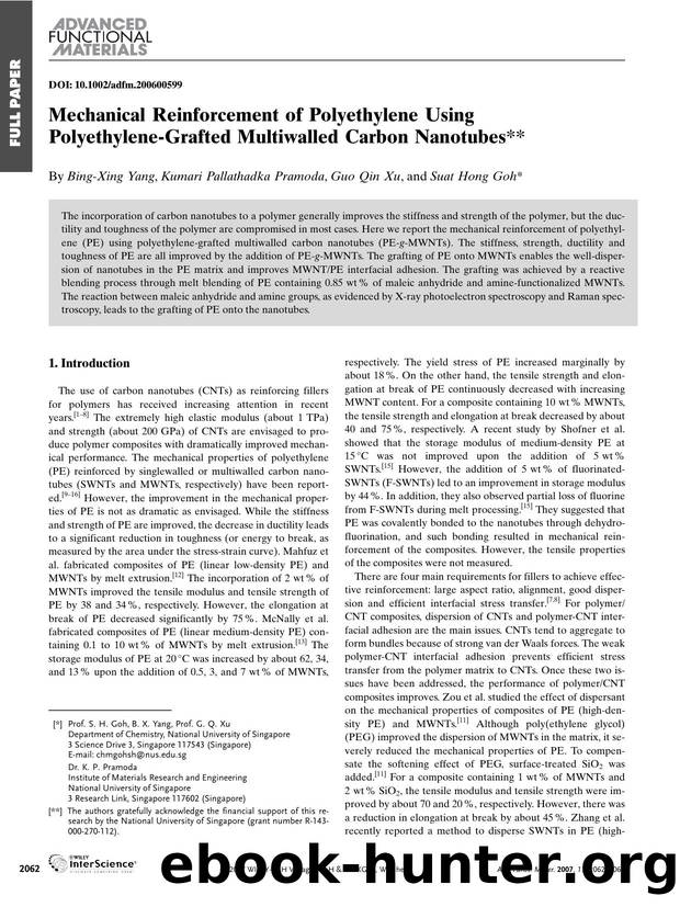 Mechanical Reinforcement of Polyethylene Using Polyethylene-Grafted Multiwalled Carbon Nanotubes by Unknown