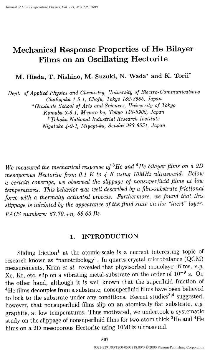 Mechanical Response Properties of He Bilayer Films on an Oscillating Hectorite by Unknown