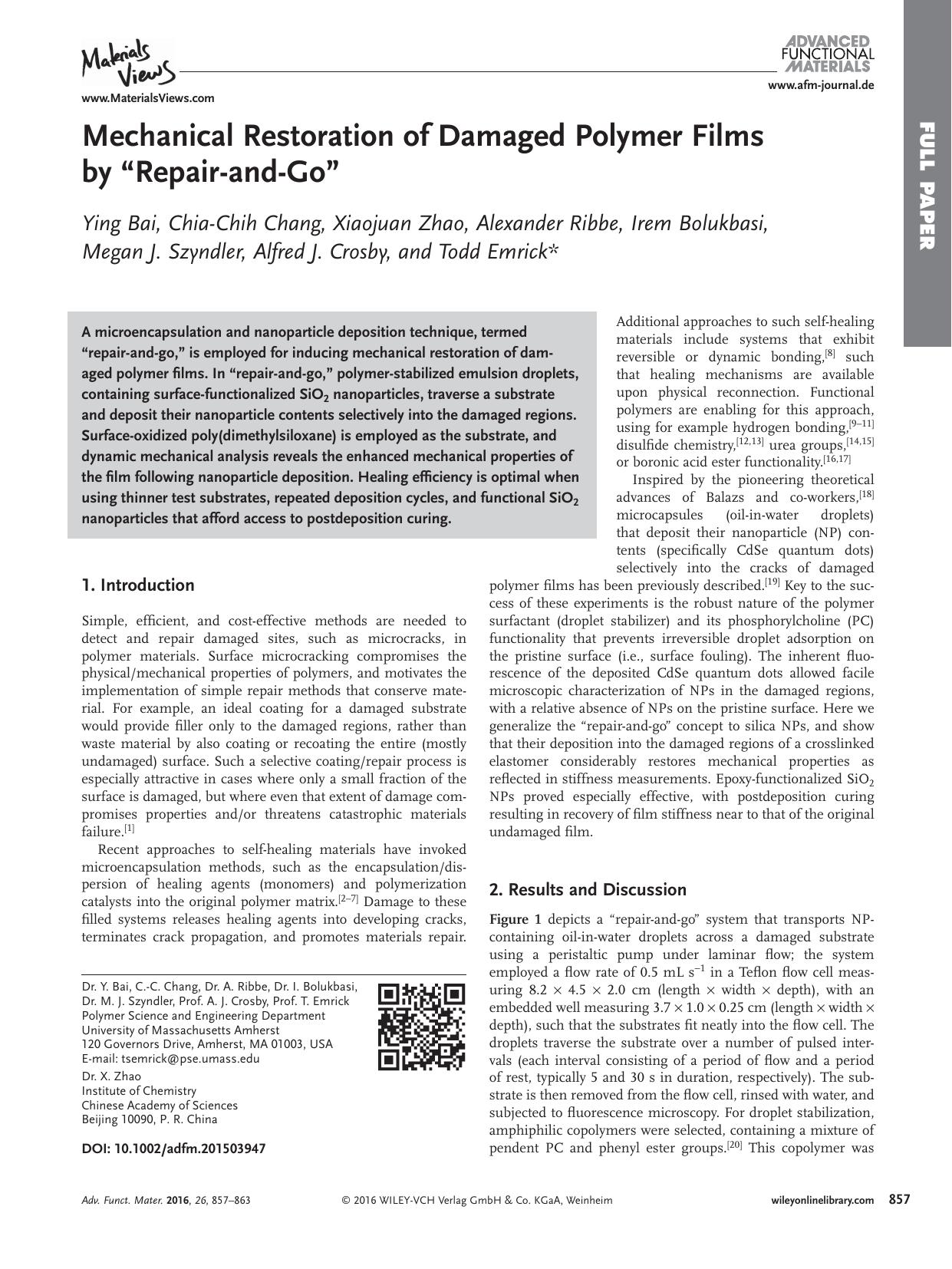 Mechanical Restoration of Damaged Polymer Films by “Repair‐and‐Go” by Unknown