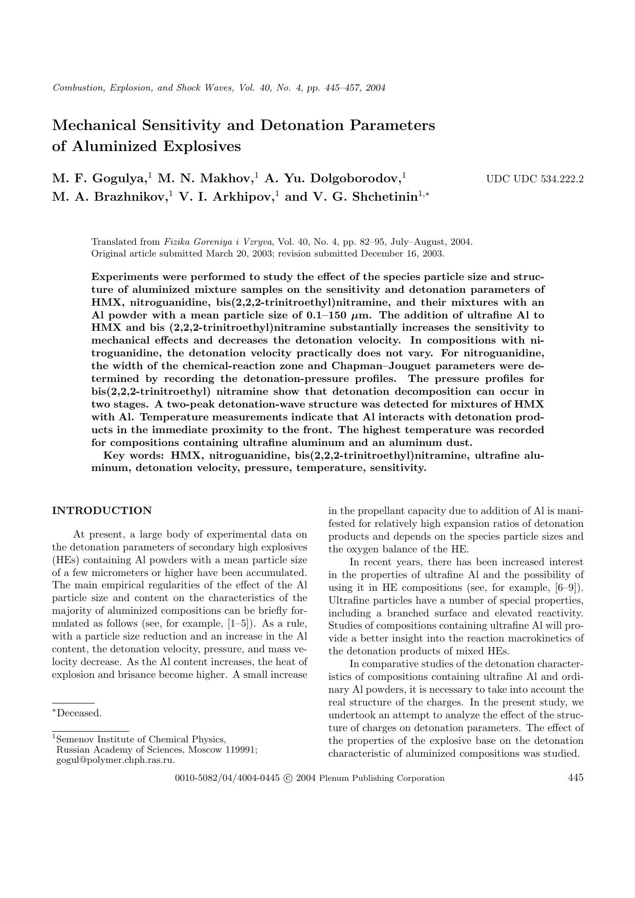 Mechanical Sensitivity and Detonation Parameters of Aluminized Explosives by Unknown