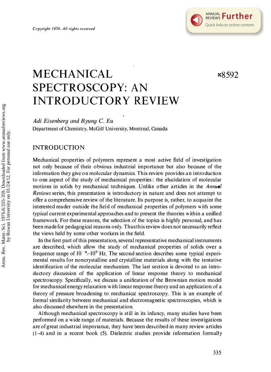 Mechanical Spectroscopy: An Introductory Review by A Eisenberg & B C Eu
