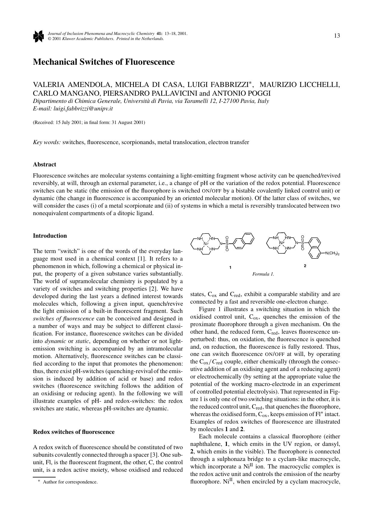 Mechanical Switches of Fluorescence by Unknown