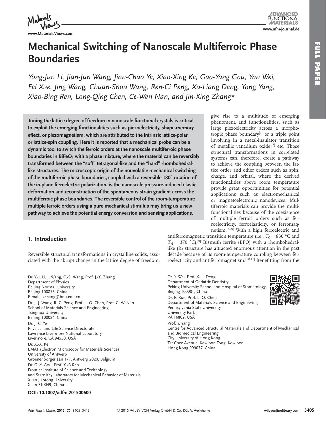 Mechanical Switching of Nanoscale Multiferroic Phase Boundaries by Unknown