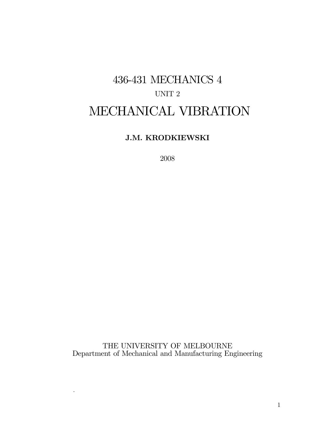 Mechanical Vibration by Janusz Krodkiewski