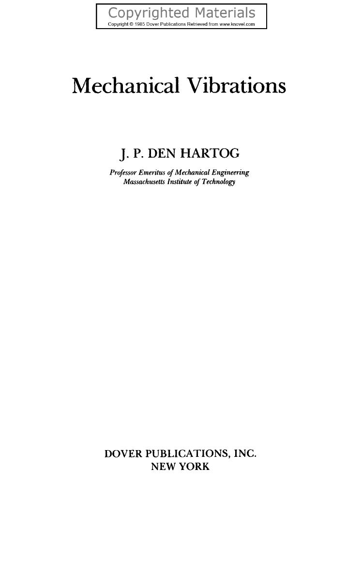Mechanical Vibrations by Den Hartog J. P