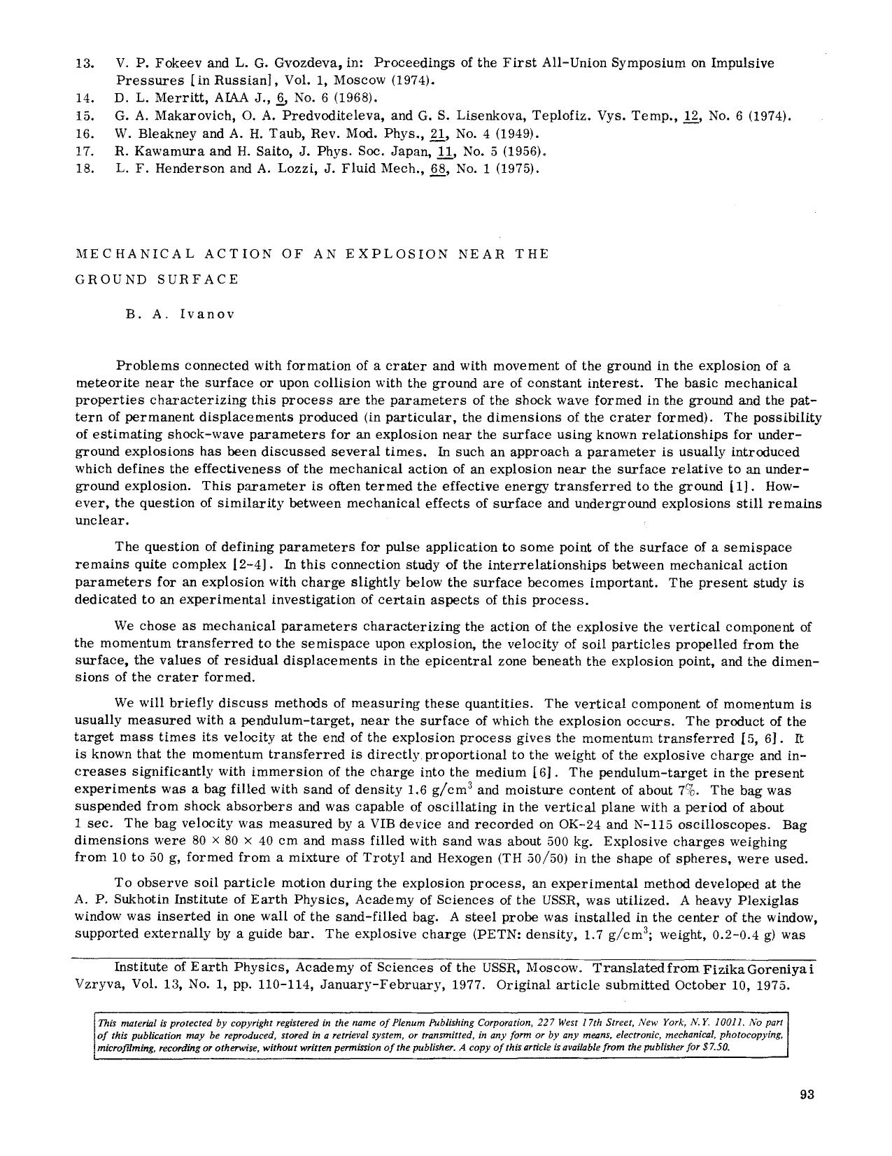 Mechanical action of an explosion near the ground surface by Unknown