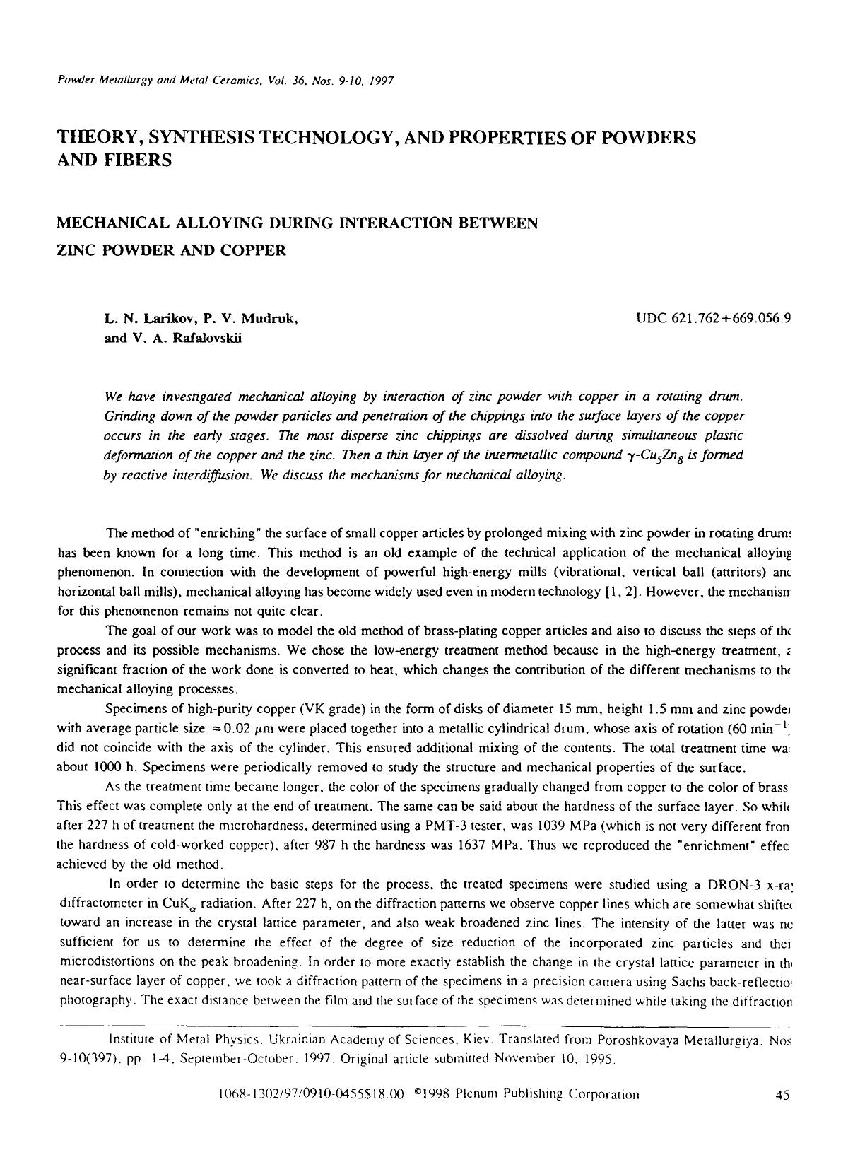 Mechanical alloying during interaction between zinc powder and copper by Unknown