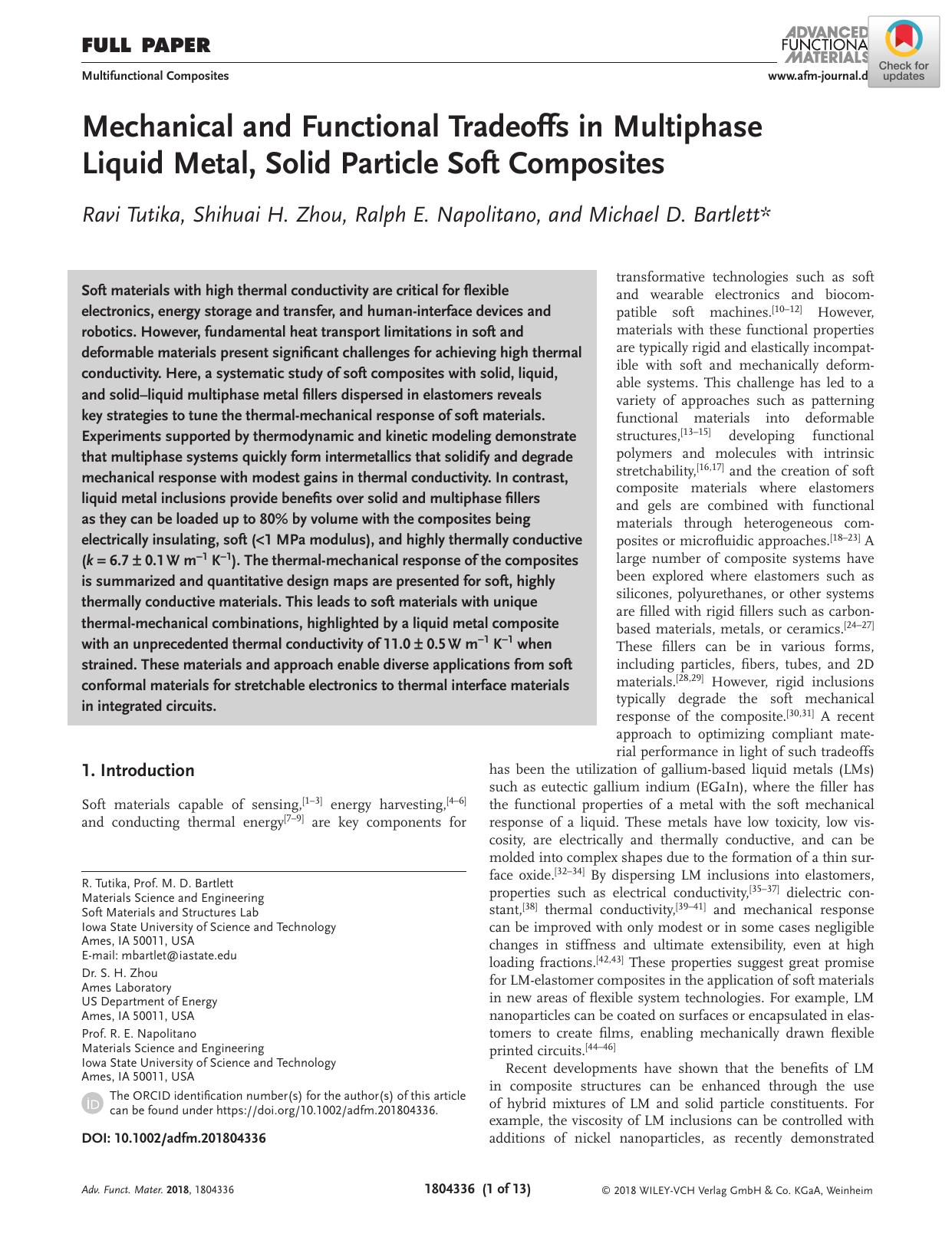 Mechanical and Functional Tradeoffs in Multiphase Liquid Metal, Solid Particle Soft Composites by Unknown