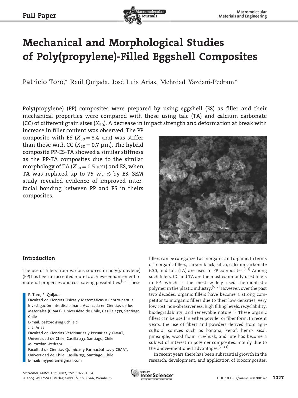 Mechanical and Morphological Studies of Poly(propylene)-Filled Eggshell Composites by Unknown