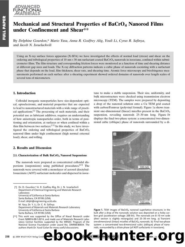 Mechanical and Structural Properties of BaCrO4 Nanorod Films under Confinement and Shear by Unknown