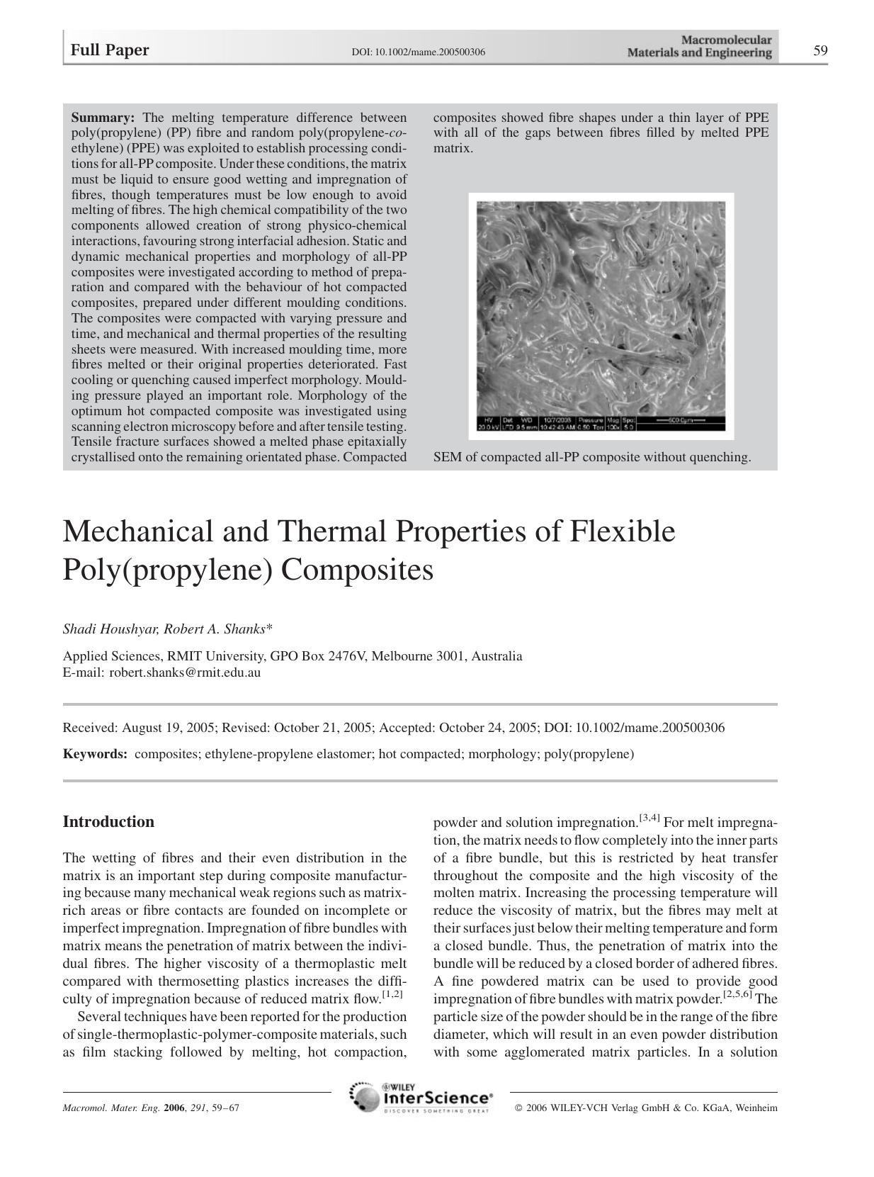Mechanical and Thermal Properties of Flexible Poly(propylene) Composites by Unknown