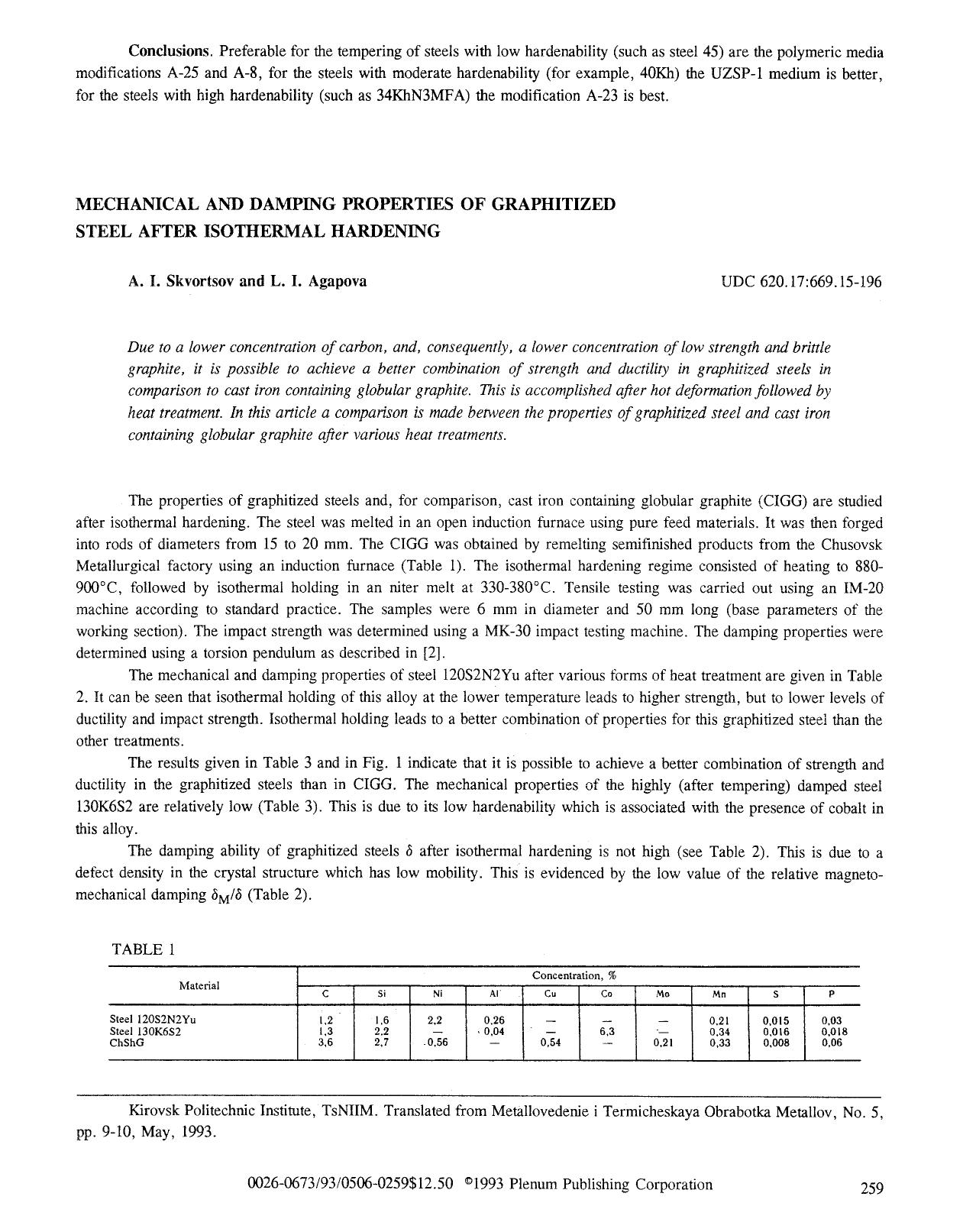 Mechanical and damping properties of graphitized steel after isothermal hardening by Unknown