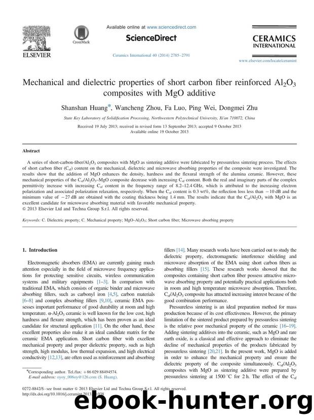 Mechanical and dielectric properties of short carbon fiber reinforced Al2O3 composites with MgO additive by Shanshan Huang & Wancheng Zhou & Fa Luo & Ping Wei & Dongmei Zhu