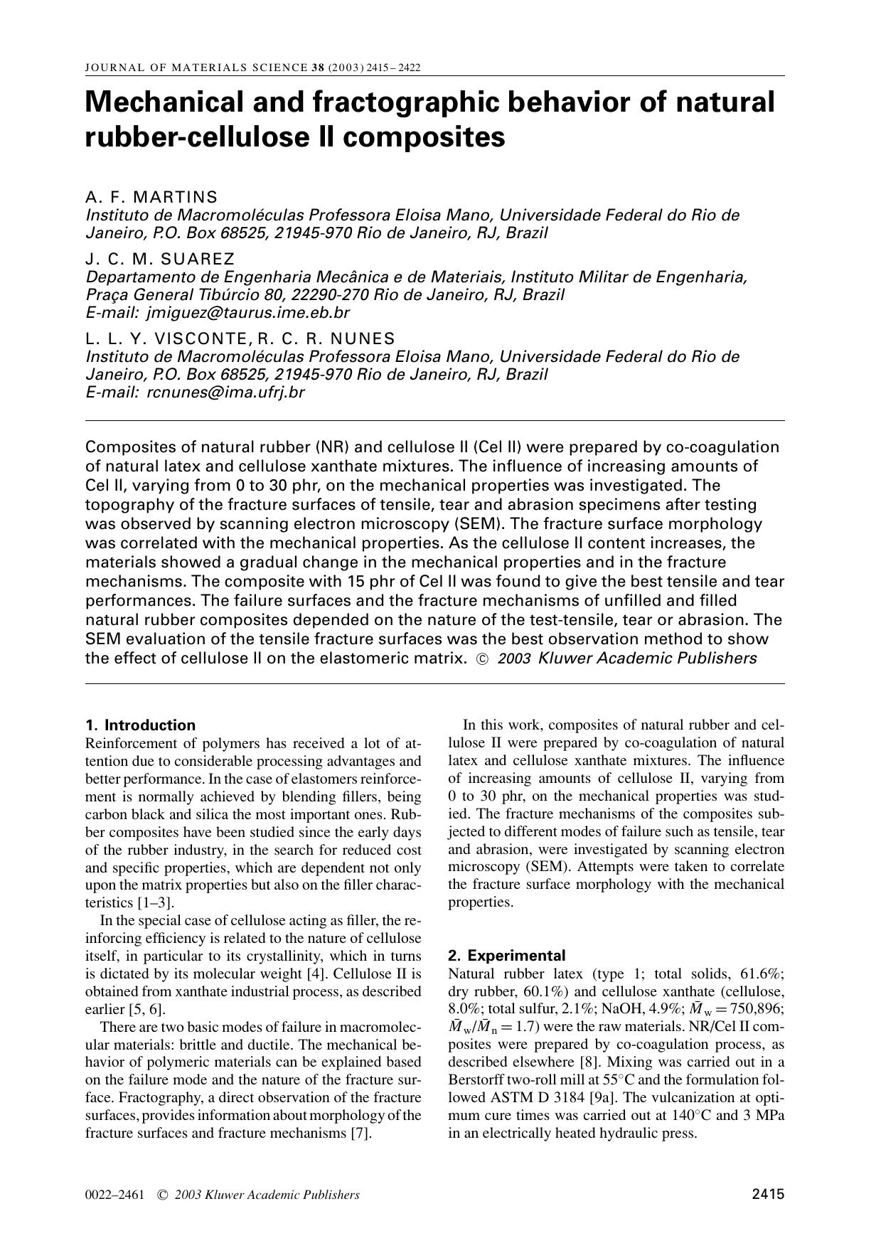 Mechanical and fractographic behavior of natural rubber-cellulose II composites by Unknown