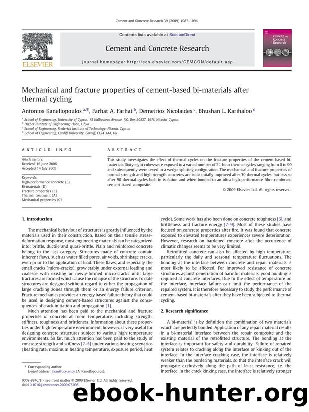 Mechanical and fracture properties of cement-based bi-materials after thermal cycling by Antonios Kanellopoulos; Farhat A. Farhat; Demetrios Nicolaides; Bhushan L. Karihaloo