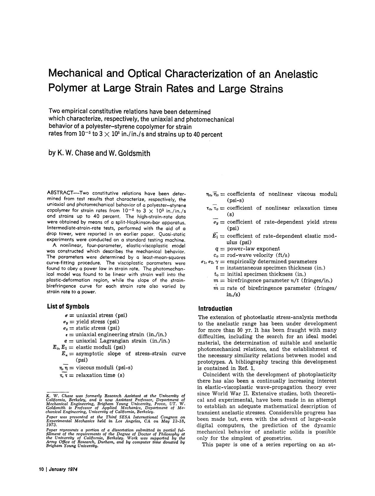 Mechanical and optical characterization of an anelastic polymer at large strain rates and large strains by Unknown