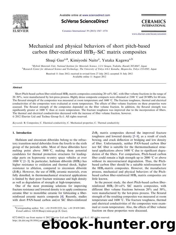 Mechanical and physical behaviors of short pitch-based carbon fiber-reinforced HfB2âSiC matrix composites by Shuqi Guo & Kimiyoshi Naito & Yutaka Kagawa