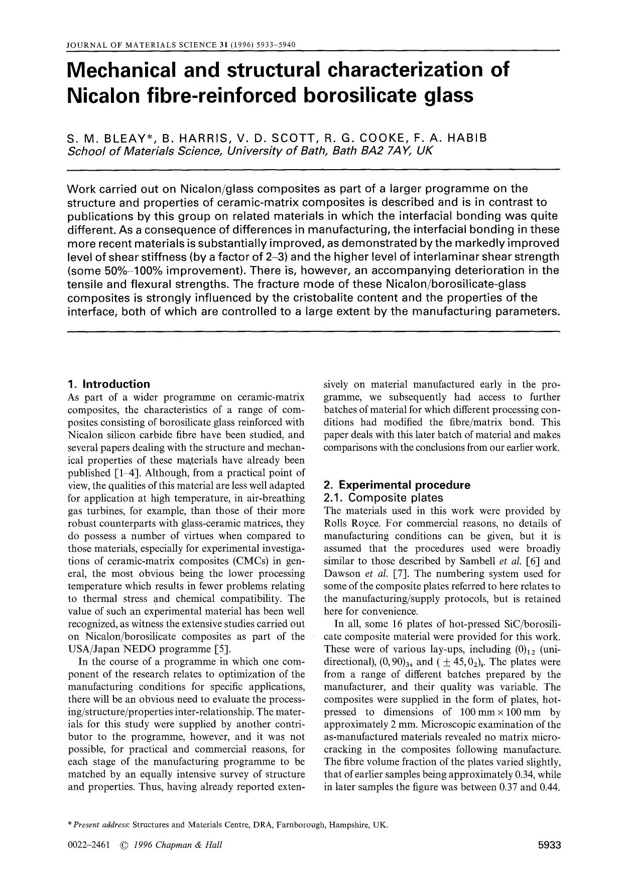 Mechanical and structural characterization of Nicalon fibre-reinforced borosilicate glass by Unknown