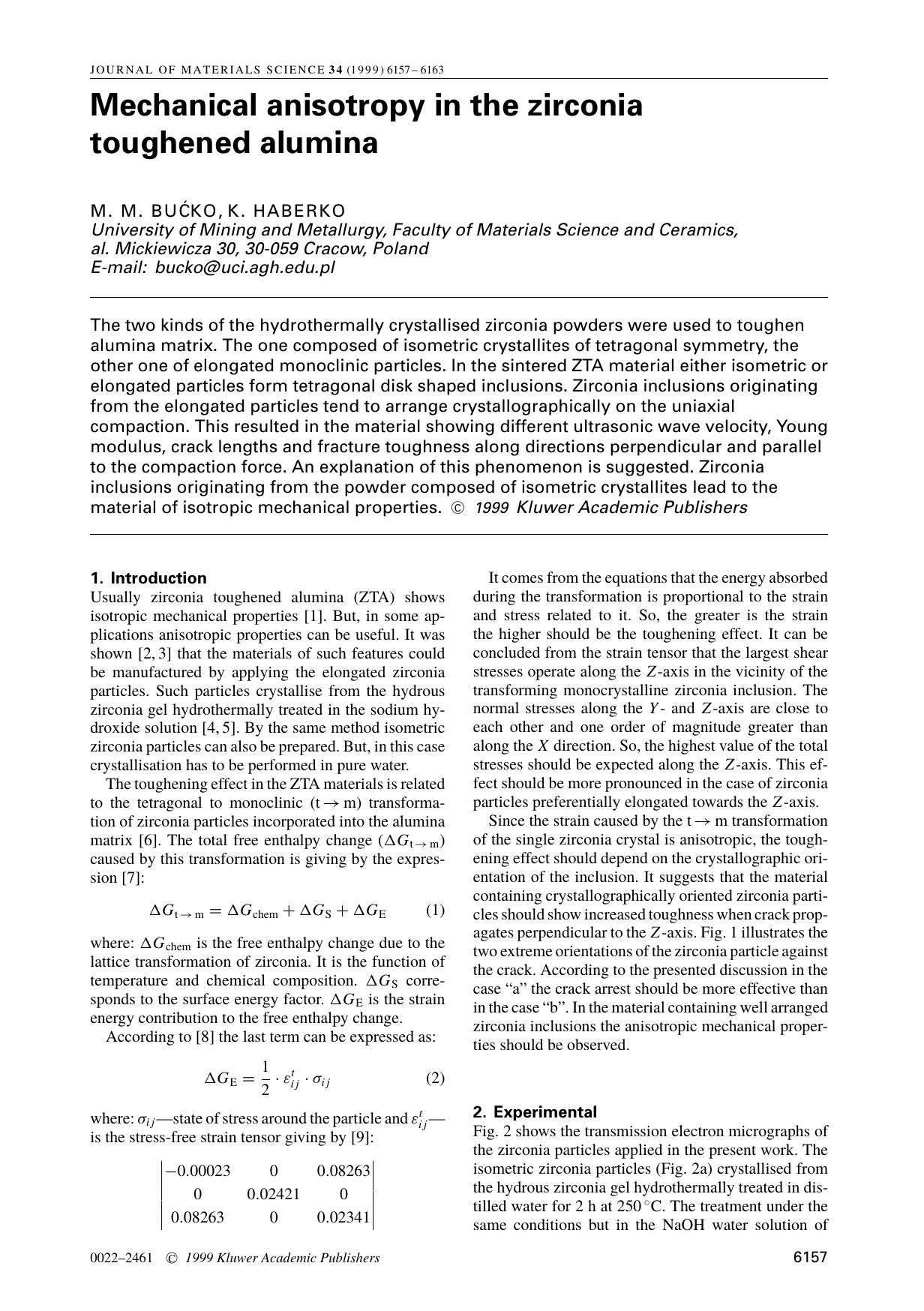 Mechanical anisotropy in the zirconia toughened alumina by Unknown