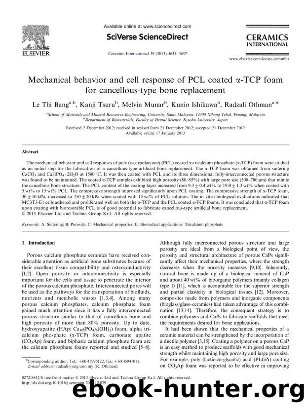 Mechanical behavior and cell response of PCL coated Î±-TCP foam for cancellous-type bone replacement by Le Thi Bang & Kanji Tsuru & Melvin Munar & Kunio Ishikawa & Radzali Othman