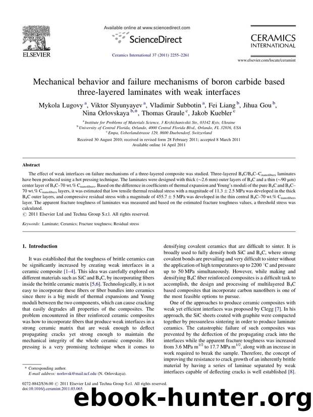 Mechanical behavior and failure mechanisms of boron carbide based three-layered laminates with weak interfaces by Mykola Lugovy