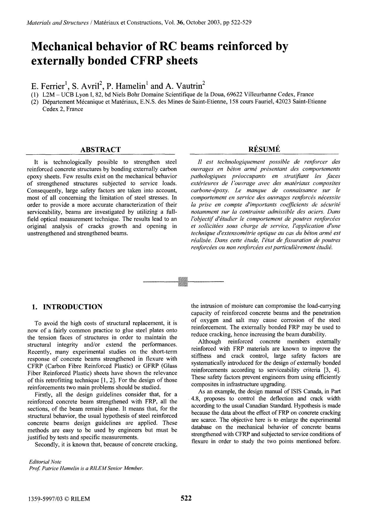 Mechanical behavior of RC beams reinforced by externally bonded CFRP sheets by Unknown