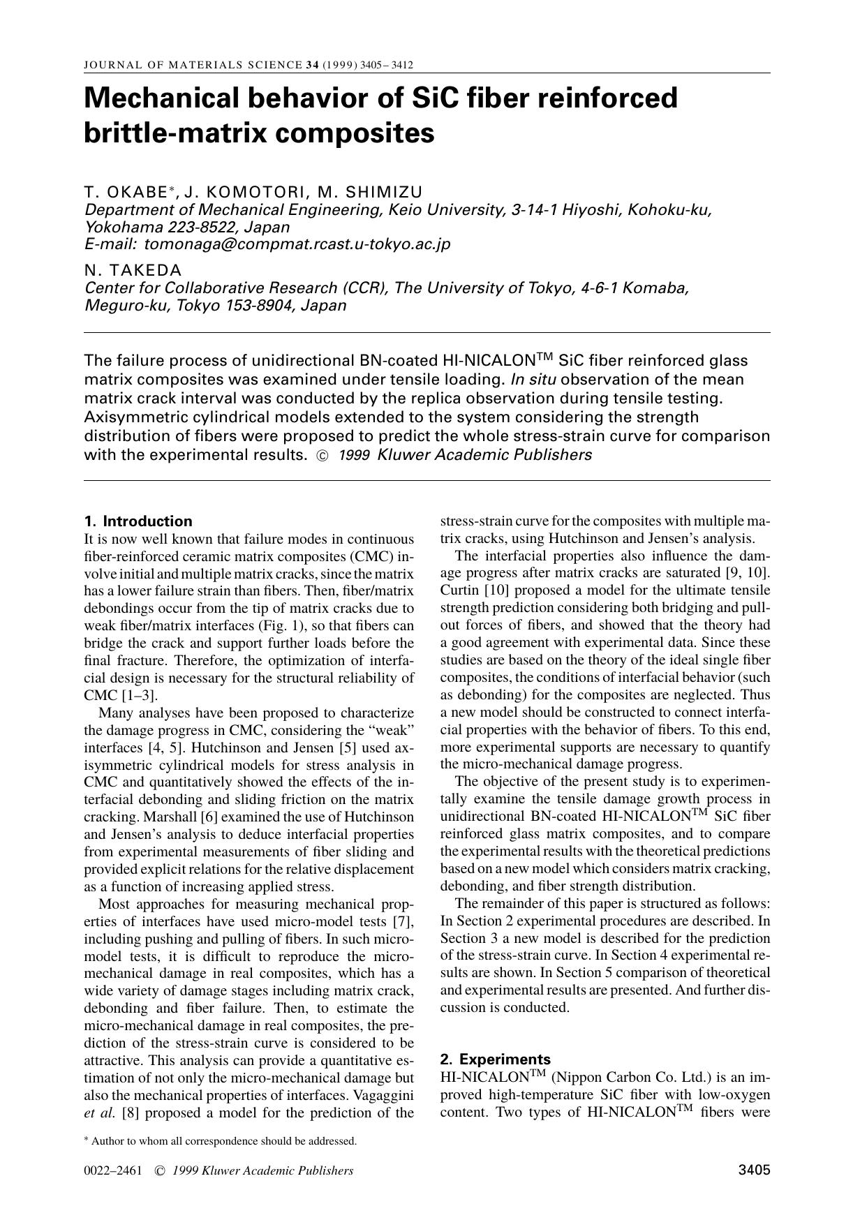 Mechanical behavior of SiC fiber reinforced brittle-matrix composites by Unknown