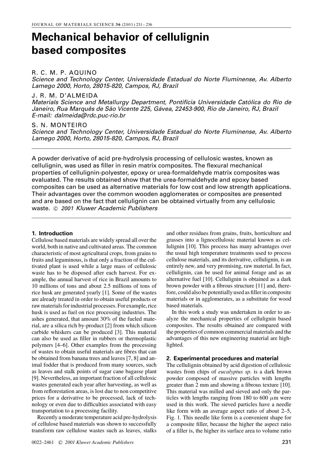 Mechanical behavior of cellulignin based composites by Unknown
