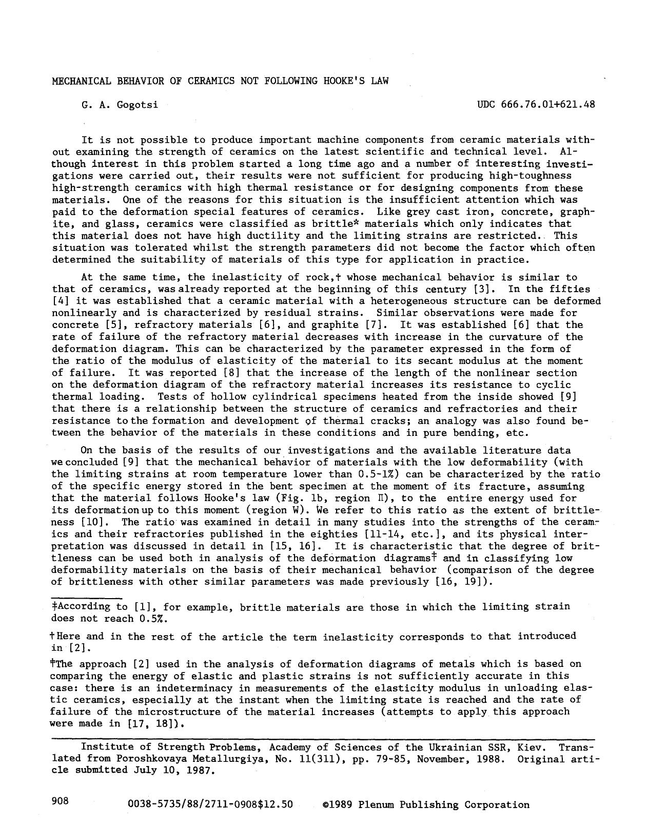 Mechanical behavior of ceramics not following Hooke's law by Unknown