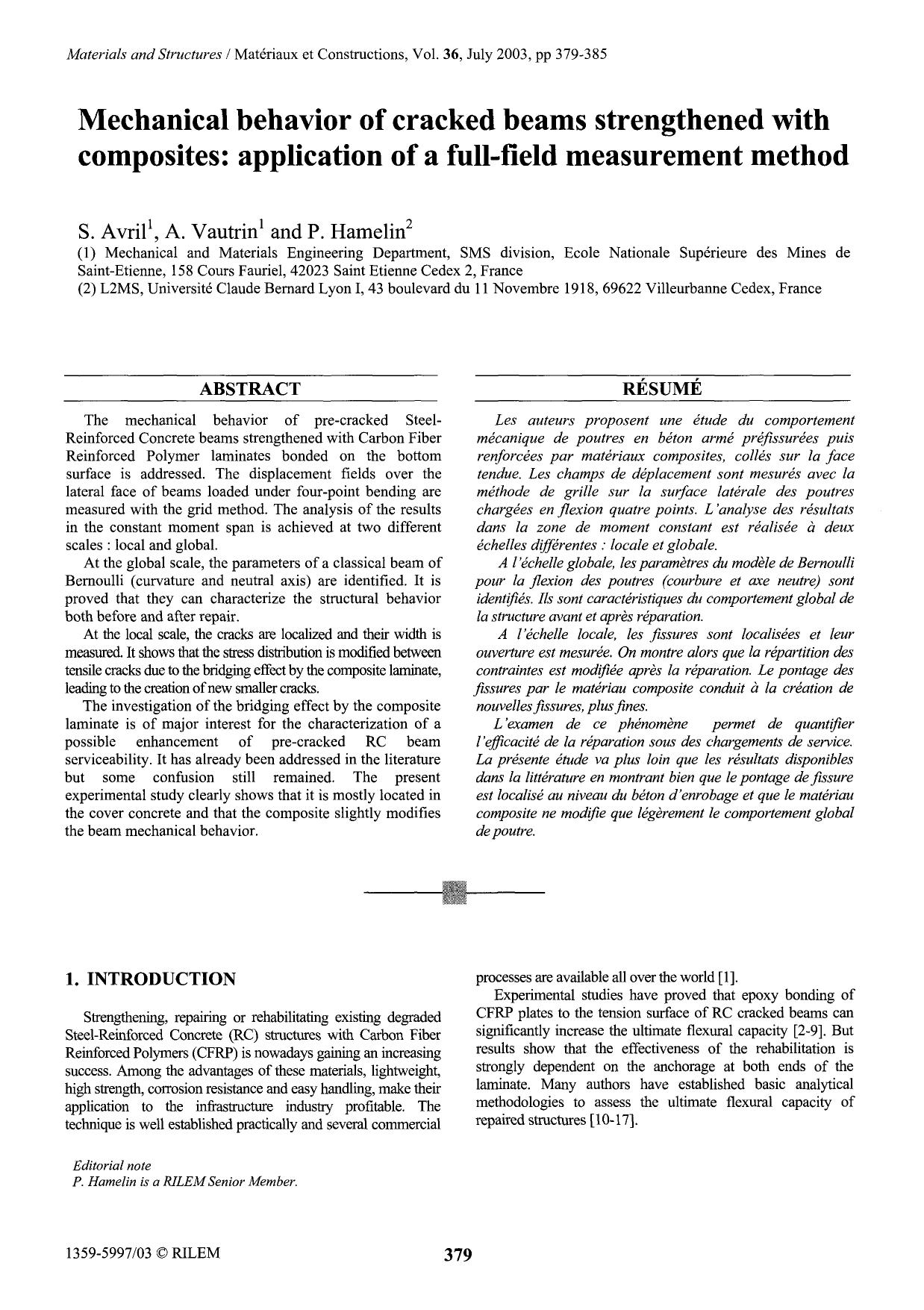 Mechanical behavior of cracked beams strengthened with composites: application of a full-field measurement method by Unknown