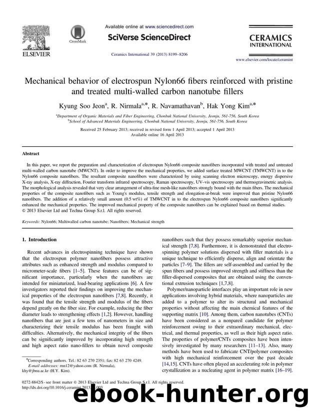 Mechanical behavior of electrospun Nylon66 fibers reinforced with pristine and treated multi-walled carbon nanotube fillers by Kyung Soo Jeon & R. Nirmala & R. Navamathavan & Hak Yong Kim